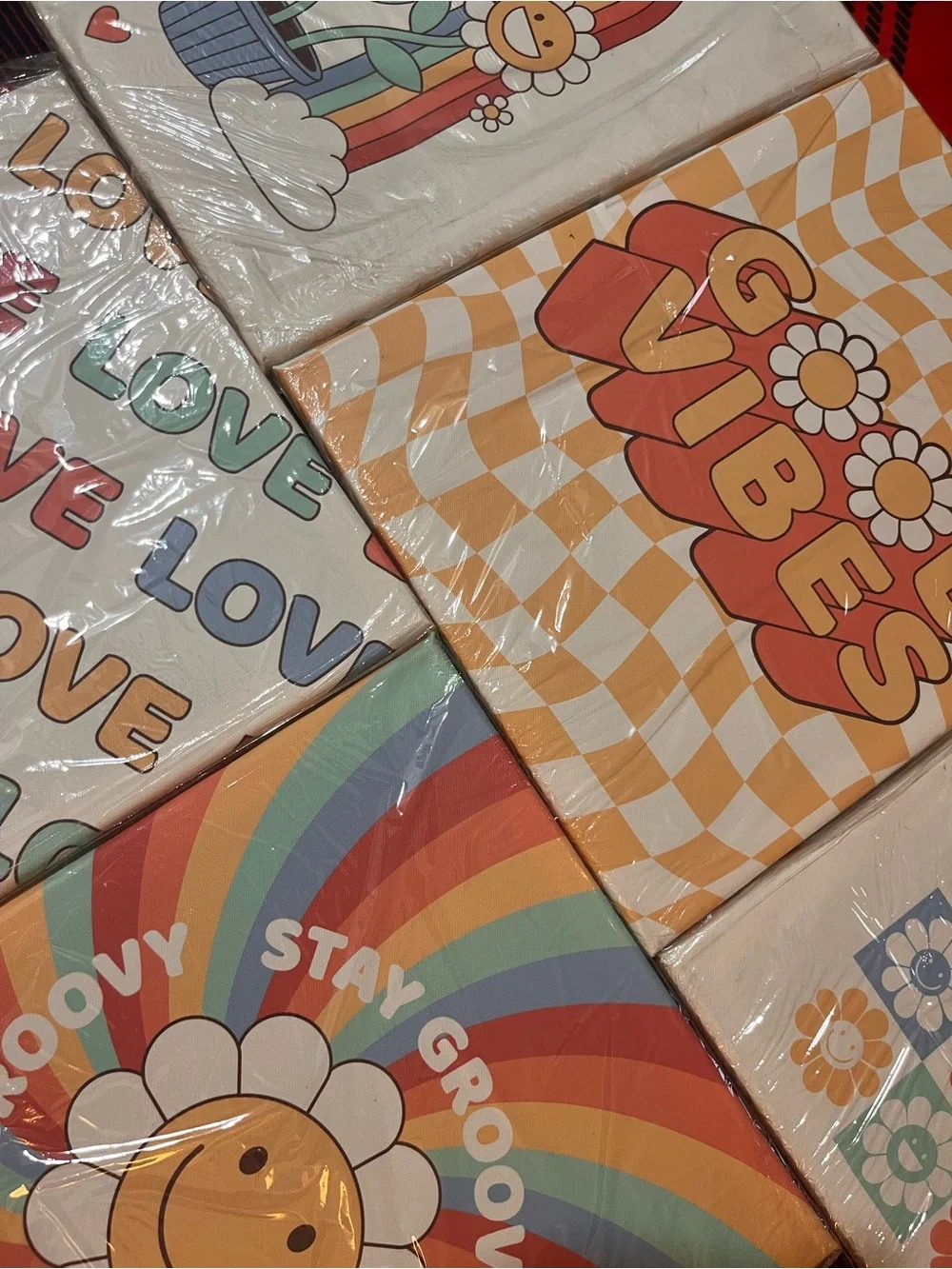 5pc Retro 70s Groovy Canvas Wall Art Set Preppy Dorm Room Decor New